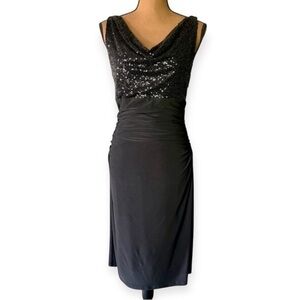 Lauren Ralph Lauren Black Sequin Ruched Stretch Cocktail Evening Dress 4